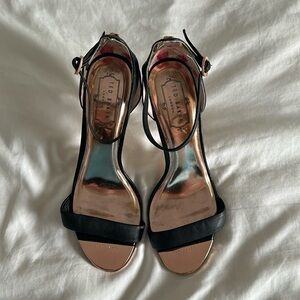 Ted Baker London black leather and rose gold heels